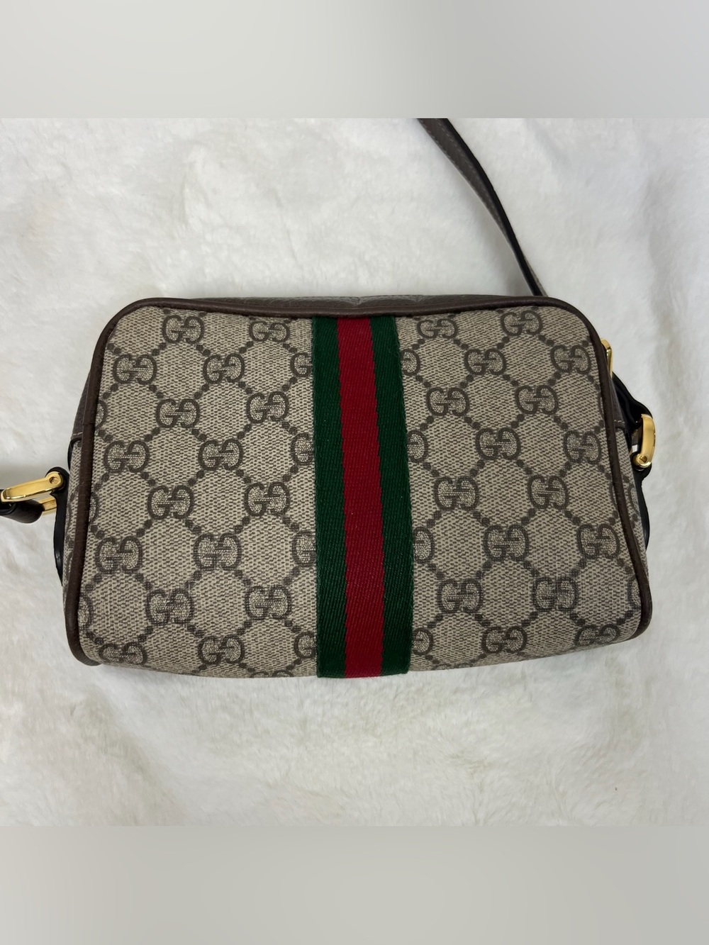 Gucci Beige GG Supreme Canvas Mini Crossbody Bag Brown Trim - Picture 11 of 16